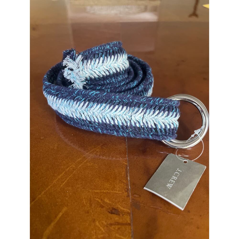 J. Crew Women's Cotton Double Ring Adjustable Belt Blue/White Size M/L New